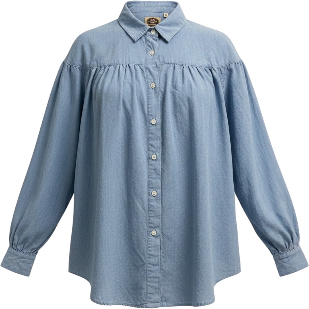 CM Company Denim Shirt Women M Blue Gathered Yoke Prairie Vintage Cottagecore